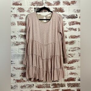 Altar’d State Dress Dots Long Sleeve Taupe Size S